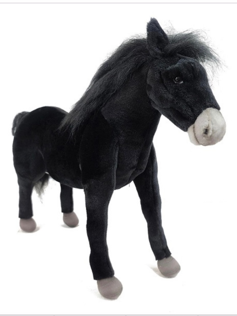 Hansa 2010 Gray Nose Black Horse Wildfire Stallion Plush 20" Stuffed Pony Poses